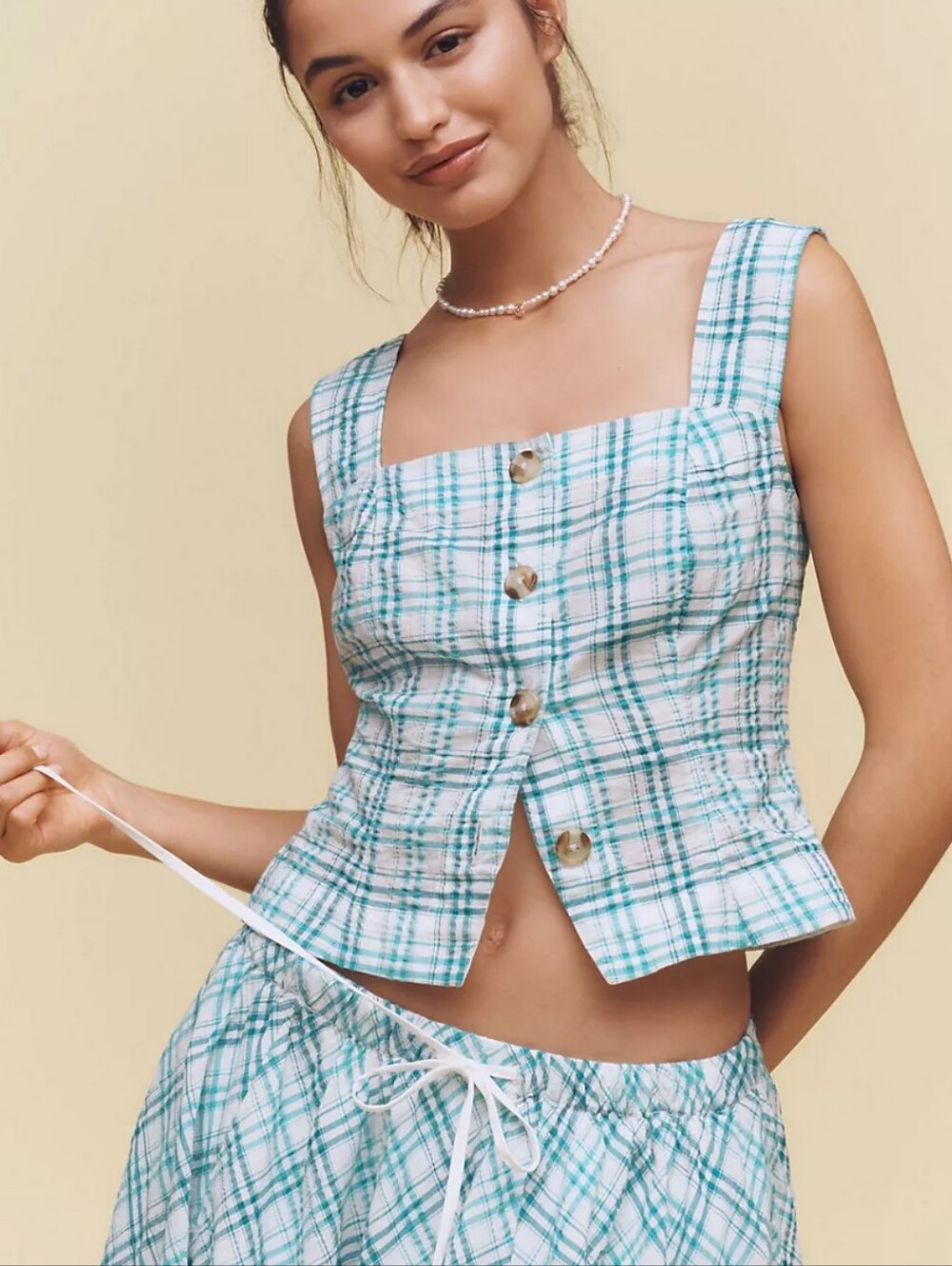 Maeve Square-Neck Button-Front Tank